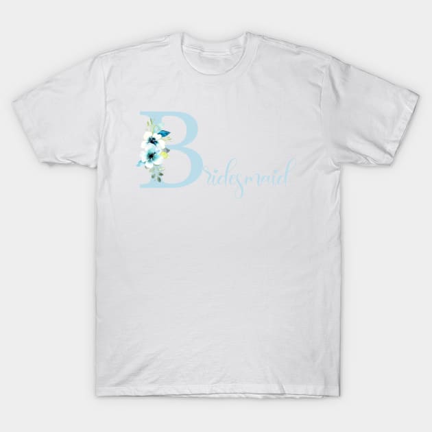 Bridesmaid blue floral design T-Shirt by Anines Atelier